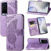 Voor vivo X60 Pro + Butterfly Love Flowers Reliëf Horizontale Flip Leren Case met Houder & Kaartsleuven & Portemonnee & Lanyard (Lichtpaars)