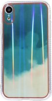 IMD Rendering Watercolor Aurora Pattern Shockproof TPU + PC beschermhoes voor iPhone XR (cyaan en grijs)