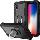 PC + rubberen 3-laags schokbestendige beschermhoes met roterende houder voor iPhone XS / X (zwart)