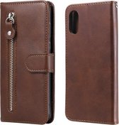 Voor Samsung Galaxy A02 / M02 (EU-versie) Mode Kalfsstructuur Rits Horizontale Flip Leren Case met Standaard & Kaartsleuven & Portemonnee (Bruin)