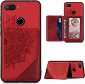 Voor Xiaomi Mi 8 Lite Mandala Reliëf Magnetische Doek PU + TPU + PC Case met Houder & Kaartsleuven & Portemonnee & Fotolijst (Rood)