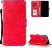 Voor Motorola Moto G9 Power Lace Flower Embossing Pattern Horizontale Flip lederen tas met houder & kaartsleuven & portemonnee & fotolijst (rood)