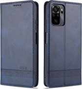 Voor Xiaomi Redmi Note 10S AZNS Magnetische Kalf Textuur Horizontale Flip Leren Case met Kaartsleuven & Houder & Portemonnee (Donkerblauw)