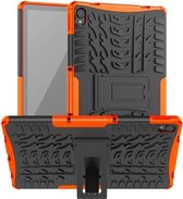 Voor Lenovo Tab P11 Bandentextuur Schokbestendig TPU + pc-beschermhoes met houder (oranje)