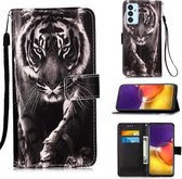 Voor Samsung Galaxy A82 5G Gekleurd tekeningpatroon Vlak geweven horizontaal Flip lederen hoesje met houder & kaartsleuf & portemonnee & lanyard (zwart-witte tijger)
