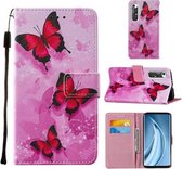 Voor Xiaomi Mi 10S Cross Texture Painting Pattern Horizontale Flip Leather Case met Houder & Kaartsleuven & Portemonnee & Lanyard (Roze Vlinder)
