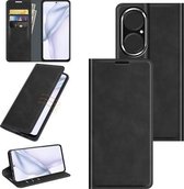 Voor Huawei P50 Retro-skin Business magnetische zuignap lederen tas met houder & kaartsleuven & portemonnee (zwart)