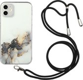 Holle marmeren patroon TPU schokbestendige beschermhoes met nekriem touw voor iPhone 11 (zwart)