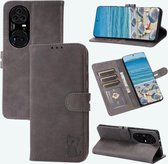 Voor Huawei P50 Pro Reliëf Happy Cat Patroon Horizontale Flip Lederen Case met Houder & Kaartsleuven & Portemonnee (Grijs)