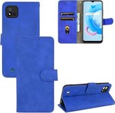 Voor OPPO Realme C11 (2021)/Realme C20 Effen kleur Skin Feel Magnetische gesp Horizontale Flip Kalf Textuur PU lederen tas met houder & kaartsleuven & portemonnee (blauw)