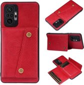 Voor Xiaomi Redmi Note 10 Pro Max dubbele gesp PU + TPU schokbestendige magnetische beschermhoes met kaartsleuf en houder (rood)