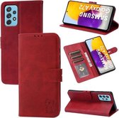 Voor Samsung Galaxy A52 5G/4G Reliëf Gelukkig Kat Patroon Horizontale Flip Lederen Case met Houder & Kaartsleuven & Portemonnee (Rood)