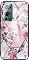 For One Plus 9 Pro Abstract Marble Pattern Glass beschermhoes (Rhombus Rose)