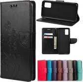 Voor Samsung Galaxy A02s (EU-versie) vlinderbloempatroon horizontale flip lederen tas met houder & kaartsleuven en portemonnee (zwart)