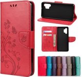 Voor Samsung Galaxy A32 4G vlinder bloem patroon horizontale flip lederen tas met houder & kaartsleuven & portemonnee (rood)