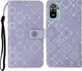 Voor Xiaomi Redmi Note 10 4G etnische stijl reliëf patroon horizontale flip lederen tas met houder & kaartsleuven & portemonnee & lanyard (paars)