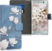 kwmobile telefoonhoesje geschikt voor Sony Xperia XA2 - Backcover voor smartphone - Hoesje met pasjeshouder in taupe / wit / blauwgrijs - Magnolia design