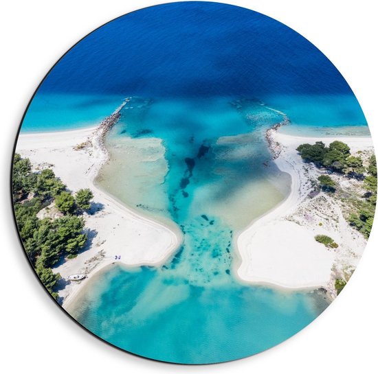 Dibond Wandcirkel - Twee Eilanden in Helderblauwe Oceaan - 40x40cm Foto op Aluminium Wandcirkel (met ophangsysteem)