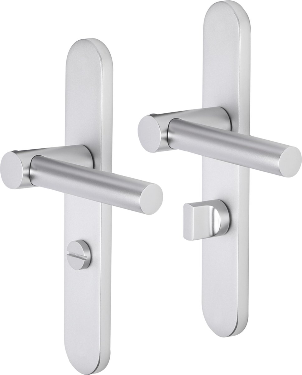 Deurkruk - Impresso Dover - Voor binnen - Ovaal deurschild met toiletsluiting - Aluminium - 2 stuks