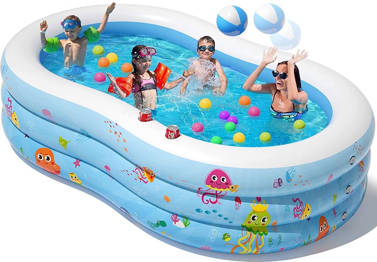 Peradix Opblaasbaar zwembad - 240 x 150 x 60 cm - groot familiezwembad - zwembad voor kinderen - volwassenen - tuin - outdoor en indoor - gemakkelijk op te bouwen met bal en cupholder