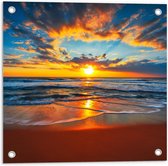 Tuinposter – Zon zakkend in de Zee - 50x50cm Foto op Tuinposter  (wanddecoratie voor buiten en binnen)