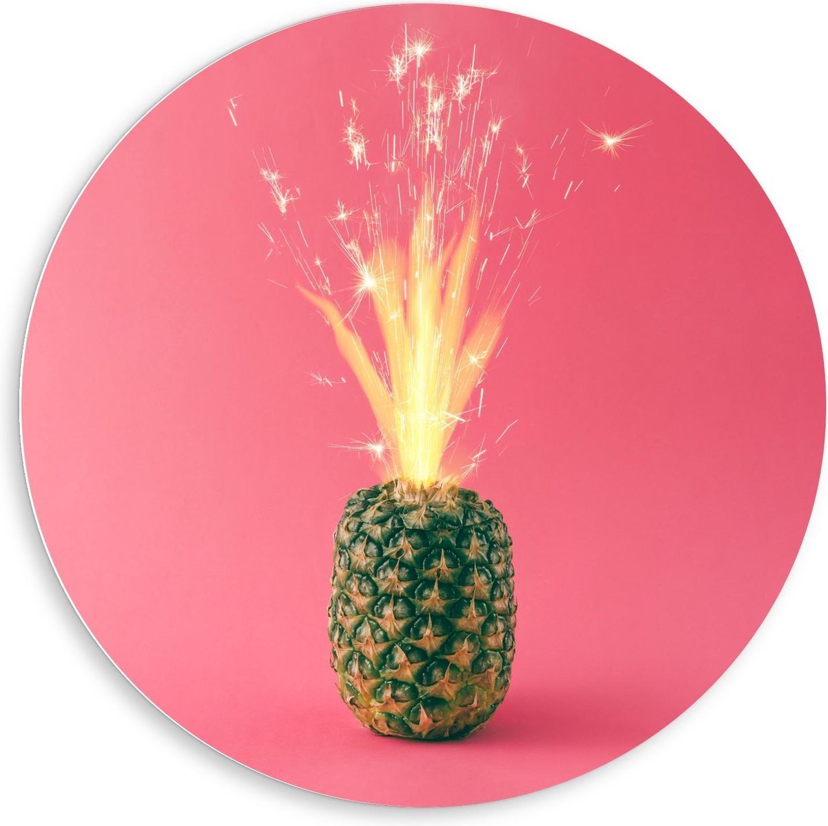Forex Wandcirkel - Vuurwerk in Ananas - 80x80cm Foto op Wandcirkel (met ophangsysteem)