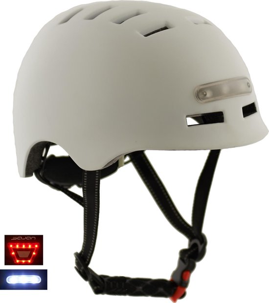 Sajan Fietshelm - Skatehelm - Helm Mat-Wit - LED Verlichting - Maat-S