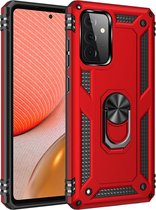 Samsung Galaxy A72 5G Stevige Magnetische Anti shock ring back cover case- schokbestendig-TPU met stand –  Rood + screen protector