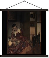 Posterhanger incl. Poster 60x80 cm - Schoolplaat - Slapend meisje - Johannes Vermeer - Textielposter - Zwarte latten