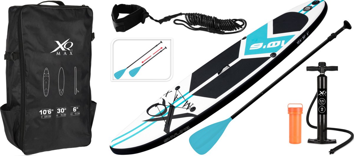 Bol.com XQ Max Sup board beginners 320 cm - 6-delige set - Blauw Zwart aanbieding