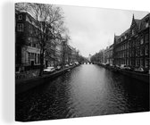 Canvas Schilderij Gracht in Amsterdam - Zwart - Wit - 60x40 cm - Wanddecoratie
