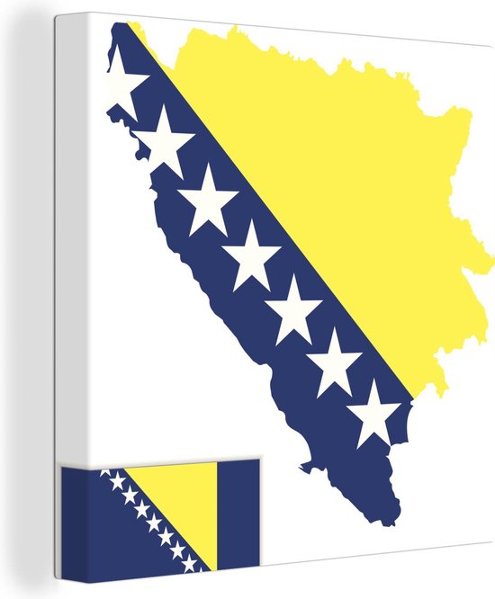Canvas Schilderij Een illustratie van Bosnië en Herzegovina in de kleur van de vlag - 50x50 cm - Wanddecoratie