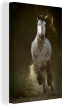 Toile de cheval blanc au galop 2cm 80x120 cm - Tirage photo sur toile (Décoration murale salon / chambre) / Peintures sur toile animaux sauvages
