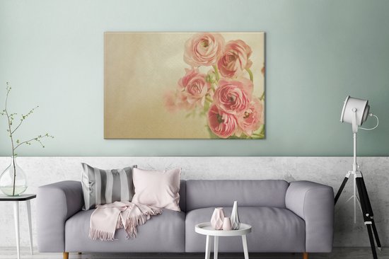 Canvas Schilderij Wazige afbeelding van roze boterbloemen - 120x80 cm - Wanddecoratie