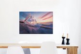 Canvas Schilderij Meer - IJs - Zonsondergang - 90x60 cm - Wanddecoratie
