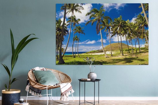 Peintures sur toile - Palmiers sur la plage d'Anakena sur l'île de Pâques - 150x100 cm - Décoration murale