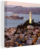 Canvas Schilderij Alcatraz - San Francisco - Amerika - 90x90 cm - Wanddecoratie