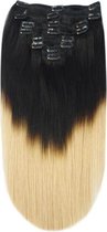 Remy Human Hair extensions Double Weft straight 24 - zwart / blond T1/27#