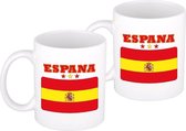 2x stuks mok met Spaanse vlag - Spanje Landen supporters vlag feestartikelen