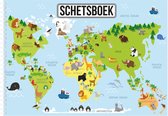 2x A4 tekenboek/ schetsboek/ kleurboek/ schetsblok met dieren wereldkaart voor kinderen - 50 vellen tekenblok/ tekenpapier