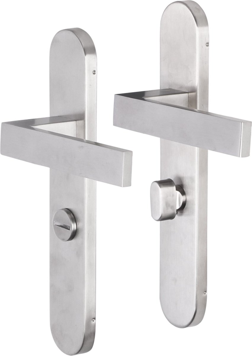 Deurkruk - Impresso Luton - Voor binnen - Ovaal deurschild met toiletsluiting - RVS - 2 stuks