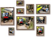 HAES DECO - Collage set met 9 houten fotolijsten Paris bruin voor foto's formaat 10x15, 15x20, 20x30 en 30x40 - SP001905-9