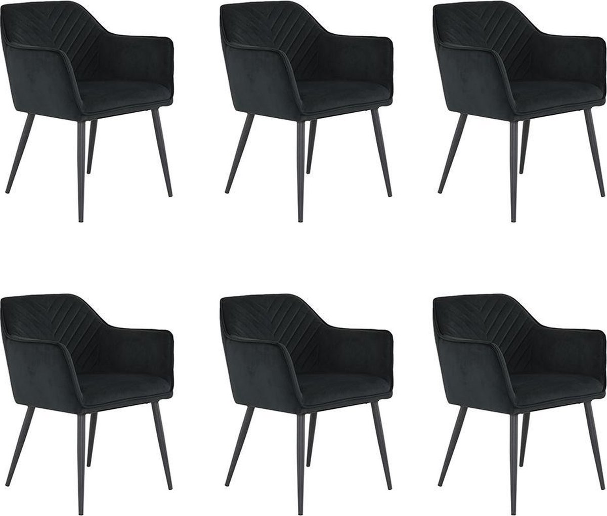 Bronx71® Velvet eetkamerstoel Fiona zwart - Eetkamerstoelen set van 6 - stoel