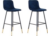 Bronx71® Velvet barkruk Mikky blauw 68 - 79 cm - Barkrukken set van 2