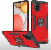 Voor Samsung Galaxy A42 5G Magnetisch pantser Schokbestendig TPU + pc-hoesje met metalen ringhouder (rood)