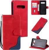 Voor Samsung Galaxy S10 Plus Driekleurige Stiksels Kalf Textuur Horizontale Flip Lederen Case met Houder & Kaartsleuven & Portemonnee (Rood)