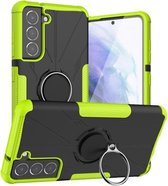 Voor Samsung Galaxy S21 FE Machine Armor Bear Shockproof PC + TPU Beschermhoes met Ring Houder (Groen)