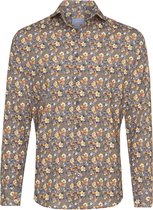 Jerano | Overhemd geel bloemenprint op een visgraatpatroon