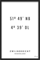 Poster Coördinaten Zwijndrecht A4 - 21 x 30 cm (Exclusief Lijst)