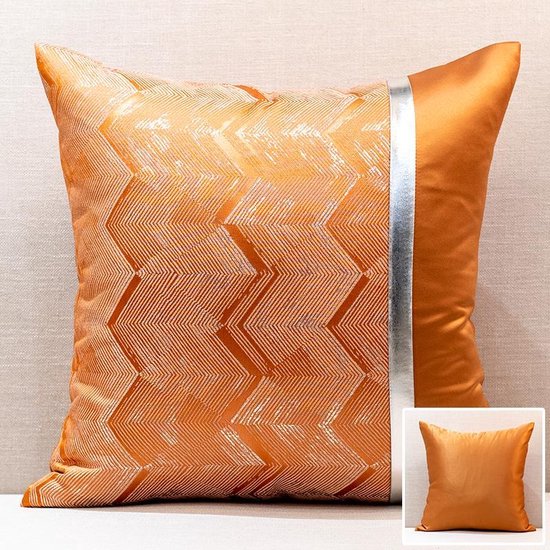 Kussenhoes Vierkant - Oranje Met Zilver - 45cm x 45cm - Polyester - Sierkussens - YVORR